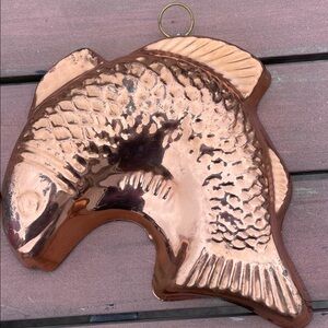 Vintage Copper Shiny Metal Fish Mold Jello Cake Pan with Lots of Patina